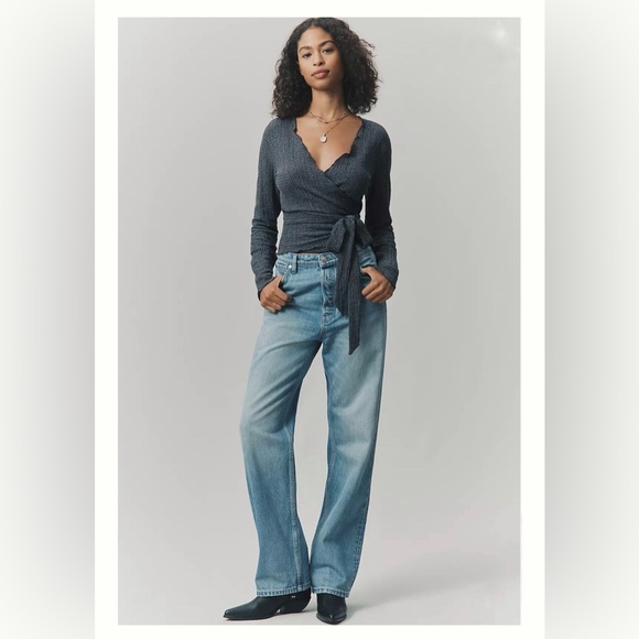 Brand New Anthropologie Pilcro Textured Charcoal Gray Wrap Knit Top, Small NWT - Picture 3 of 5